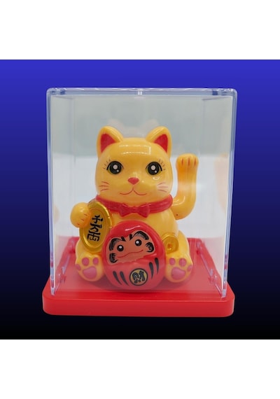 Maneki Neko El Sallayan Mini Şans Kedisi Krem Solar Güneş Enerjili 5x5cm S4krm04