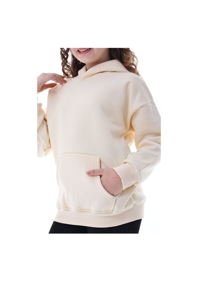 Unisex Çocuk Kapüşonlu Sweatshirt 5-14 Yaş Oversize Günlük Spor Sarı Sarı
