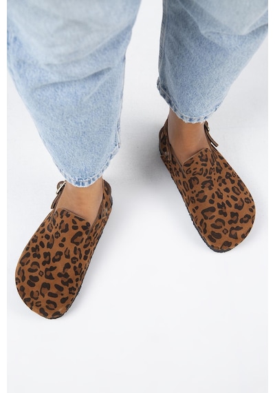Manijero Holly 2 Leopar Kadın Deri Hakiki Deri Kemerli Tokalı Sabo Taba Sandalet 001