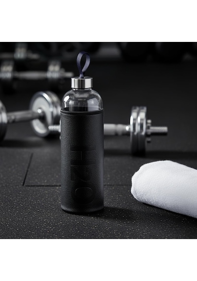 1 Litre Siyah Deri Kılıflı Cam Matara, Sızdırmaz Kapaklı Ve Taşıma İpli Su Şişesi, Ofis, Spor Ve Kamp İçin Diğer