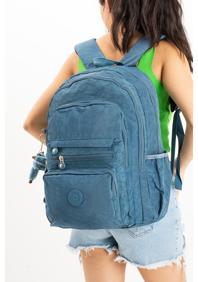 Maymuncuk + Ultra Hafif Çok Cepli Krinkıl Sırt Çantası Unisex Mavi