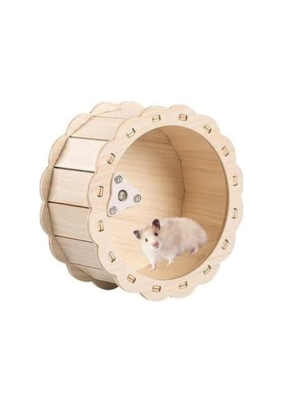 Hamster Evi Ve Koşu Tekerleği Seti - Ahşap Çok Katlı Yuva Merdivenli Oyun Parkı Ve Sessiz Koşma Çarkı
