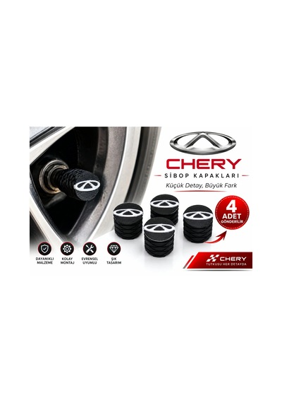 Chery Sibop Kapağı , Chery Araç Lastik Sibop Kapağı , Chery Araç Tekerlek Sibop Kapağı - 4 Adet