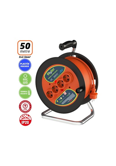 Bylion Pmk50325f Plastik Gövde Makaralı Kablo 3x2.5mm - 50 Mt 50 M