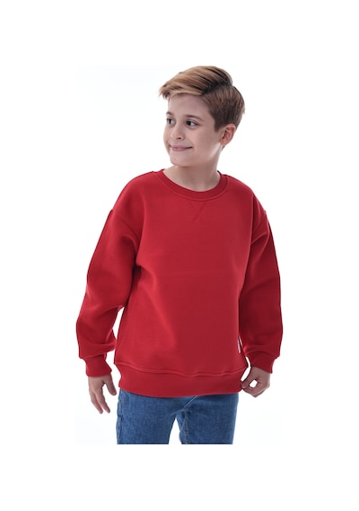 Erkek Çocuk Sweatshirt %100 Pamuk Rahat Kalıp 5-10 Yaş Kırmızı