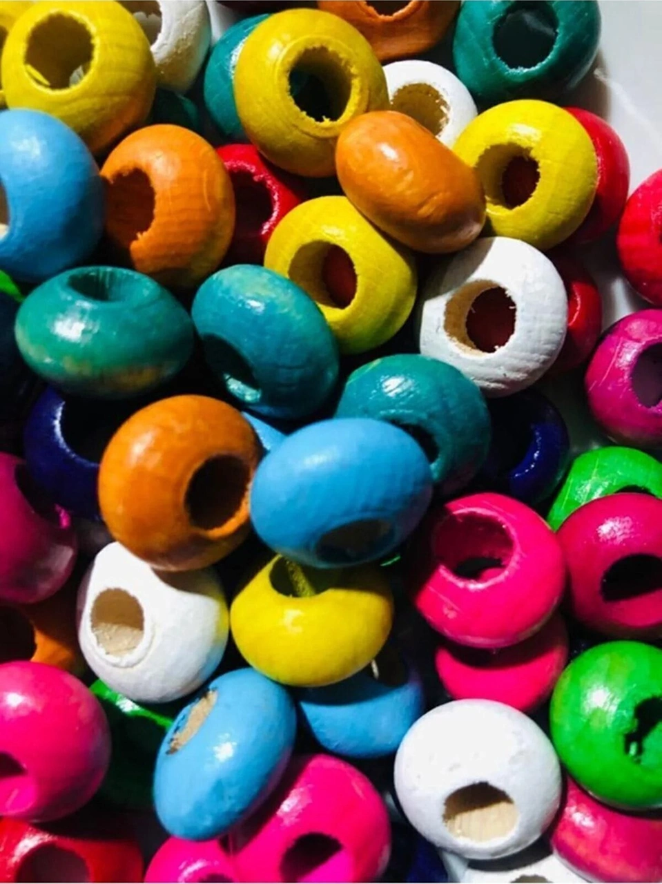 100 Adet Ekonomik Paket Renkli Ahşap Burger Boncuk En 8mm , Çap 15mm