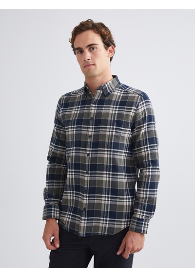 Lcwaıkıkı Classic Haki Regular Fit Ekose Gabardin Erkek Gömlek