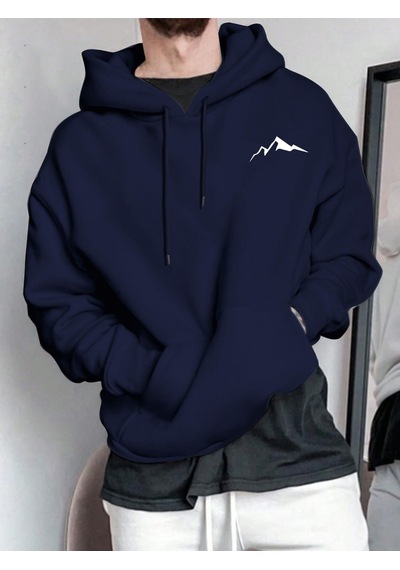 Uyguntarz Unisex Minimal Dag Baskılı Oversize Sweatshirt Lacivert