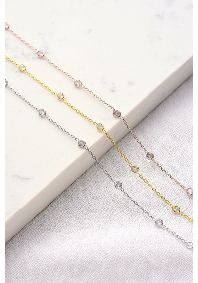 Queen Silver Jewelry 925 Ayar Gümüş, Sılver Renk Zirkon Taşlı Bel Zinciri - Silver Silver Gümüş