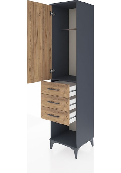 Hyperion Dolap Tek Raflı 3 Çekmeceli Tek Askılı 44x44x195 Antrasit-çam Antrasit