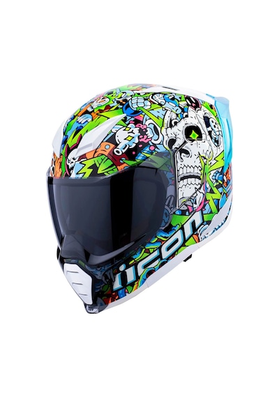 Icon Ultraflite Doodle 3 Mıps Kapalı Kask Beyaz Mavi Yeşil