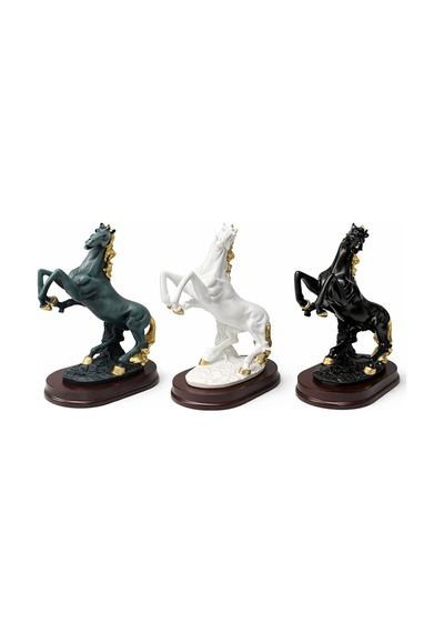 4 Adet Polyester Şahlanmış At Figürü Dekoratif Heykelcik, Polyester Gövde, Ahşap Tabanlı Süs Eşyası, Figurine Figure 1