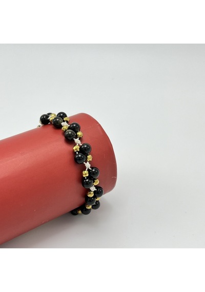 Yıldız Doğal Taş 6mm Ipli Golden Obsidyen Ayarlanabilir Ölçü Doğal Taş Bileklik Siyah