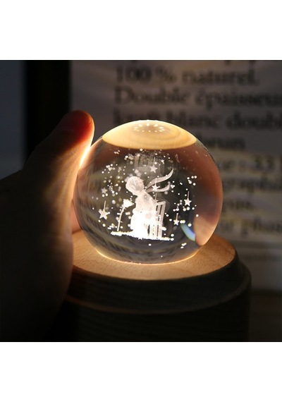 Işıklı Ahşap Kaideli Küçük Prens Cam Temalı Cam Küre 8cm 6cm