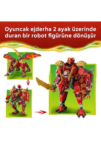 LEGO® NINJAGO® Wyldfyre'ın Dönüşen Ejderha Robotu 71868 - 9 Yaş Üzeri Çocuklar için Ejderha Figürü Oyuncak Yapım Seti (821 Parça)