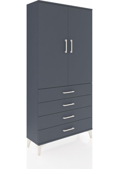 Arges Dolap Tek Raflı 4 Çekmeceli Tek Askılı 88x30x182 Antras... Antrasit