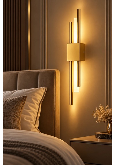 Premıum Modern Gold Çift Borulu Led Aplik 50 Cm Dekoratif Duvar Aydınlatması