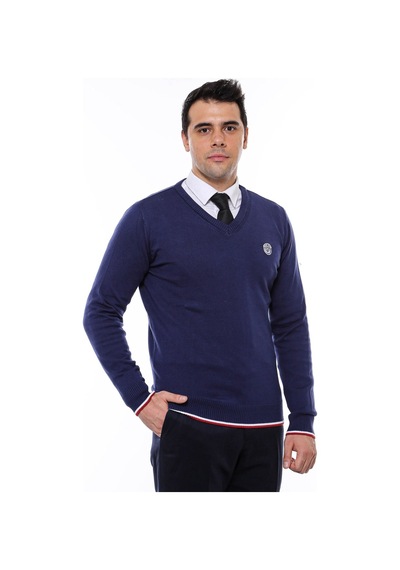 Wessi V Yaka Slim Fit Triko - Lacivert