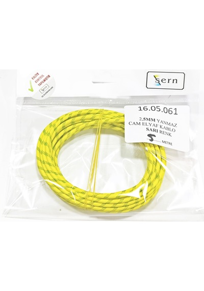 Sarı Renk 2,5mm Cam Elyaf Örgü Yanmaz Kablo 5metre, -60/+180 C 1 Adet