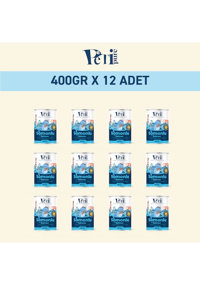 Somonlu Yaş Konserve Yetişkin Kedi Maması, Jöle İçinde Parça Etli, 400 Gr X 12 Adet
