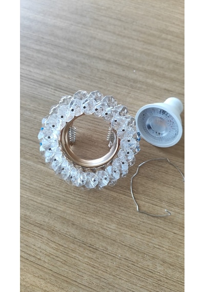 Cata Kristal Cam Yuvarlak Spot Armatür Seti - Led Ampul Ve Gu10 Duy Dahil Bakır - Beyaz