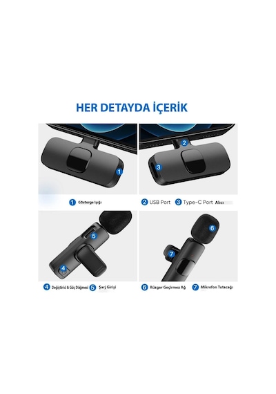 K9-d Type C Lightning Wireless Kablosuz Mikrofon Dönüştürücülü Tak Çalıştır Android Telefon T Standart