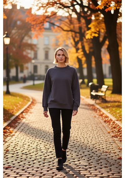 Benerly Kadın Bisiklet Yaka Reglan Kol Relaxed Kalıp Örme Sweatshirt Fonk Antrasit
