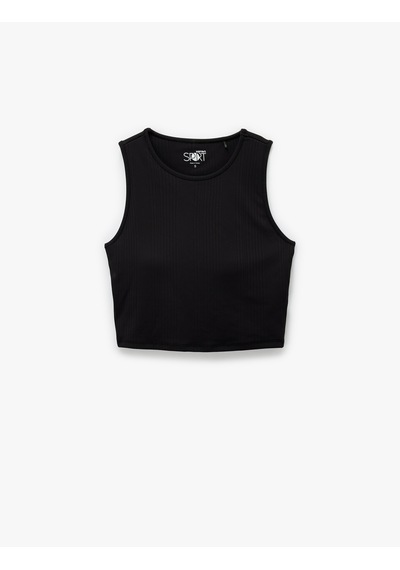 Koton Kolsuz Bisiklet Yaka Slim Fit Crop Sporcu Atleti Siyah 6sak30055nk Siyah