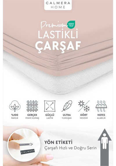 Calmera | %100 Pamuk Penye Lastikli Çarşaf | Tek Kişilik | Pudra