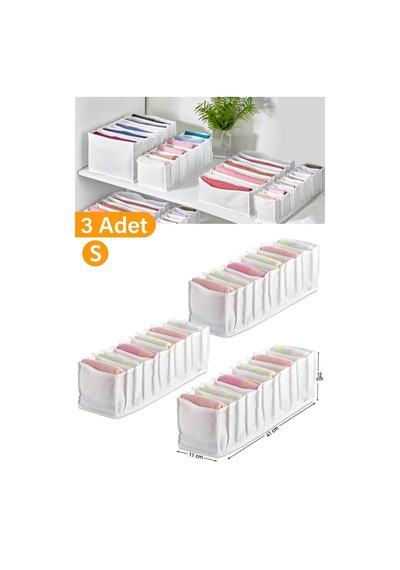 Serstil 3 Adet - Small 11 Gözlü Çekmece Içi Düzenleyici Organizer 12 X 40 X 12 beyaz