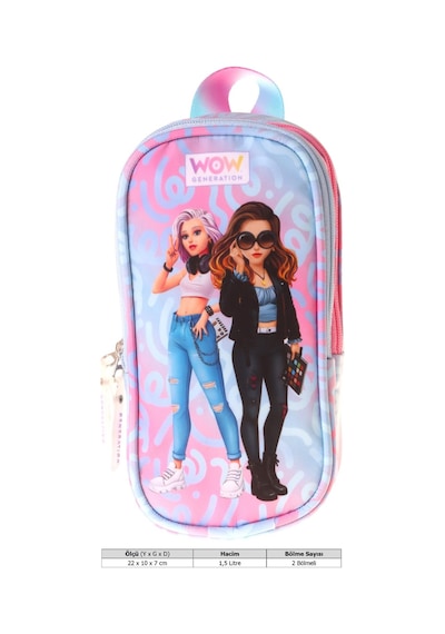 Wow Generation Kız Çocuk Wonderful Baskılı Pembe - Turkuaz İlkokul Kalem Çantası - Okul Kalemliği - W6071