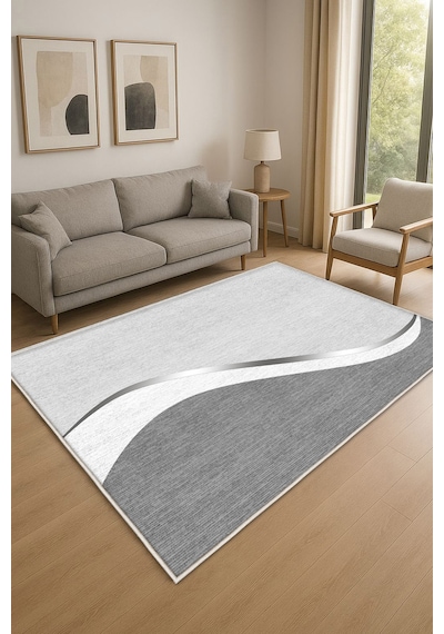STY Home Gri Dijital Baskı Halı Kaymaz Tabanlı Yıkanabilir Halı Yolluk Salon Halısı136