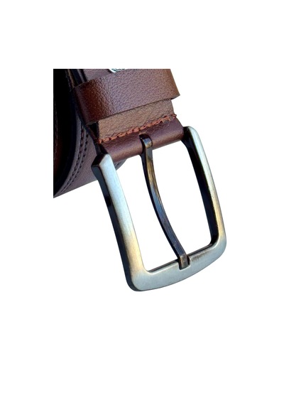 Süzer Deri Kahverengi Hakiki Deri Düz Renk Dikişli Model 4 Cm. Genişlikli Spor Kemer // 409-28