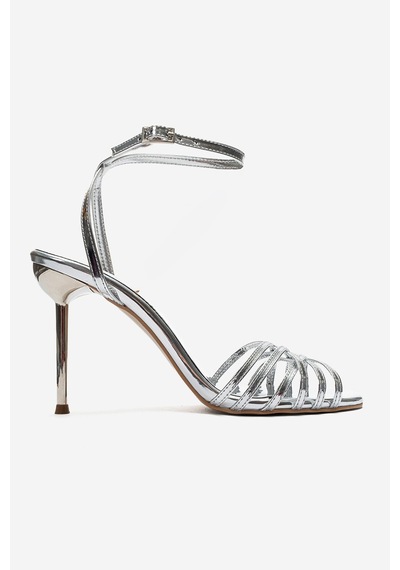 Luvishoes Lorıon Gümüş İnce Bantlı Kadın Topuklu Ayakkabı