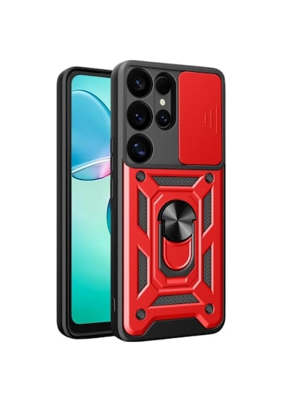 Samsung Galaxy  Uyumlu - S26 Ultra Pars Lens Yüzüklü Silikon - Kırmızı