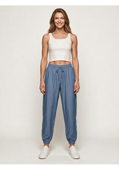 Nealirsanall.com Kadın Mavi Tencel Jogger Pantolon - Beli Bağcıklı Denim Görünümlü Pantolon Nealirsanall.com Kadın Mavi Tencel Jogger Pantolon - Beli Bağcıklı Denim Görünümlü Pantolon