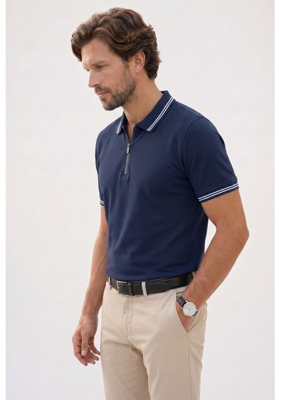 Tudors Erkek Slim Fit Dar Kesim %100 Pamuk Kısa Kollu Fermuarlı Lacivert Polo Yaka Tişört-51567 Tudors Erkek Slim Fit Dar Kesim %100 Pamuk Kısa Kollu Fermuarlı Lacivert Polo Yaka Tişört-51567