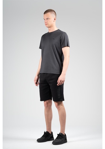 Maraton Regular Erkek Bisiklet Yaka Siyahmelanj T-shirt Siyah - Melanj