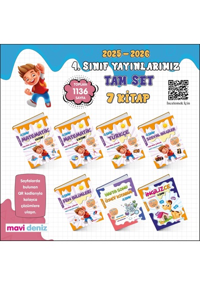 Mavi Deniz 2026 4. Sınıf Tüm Dersler Tam Seti 7 Kitap