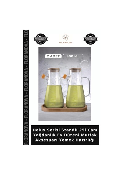 Delux Serisi Standlı 2'li Cam Yağdanlık Ev Düzeni Mutfak Aksesuarı Yemek Hazırlığı Çok Renkli