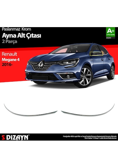 S-Dizayn Renault Megane Uyumlu 4 Krom Ayna Alt Çıtası 2 Parça 2016 Üzeri