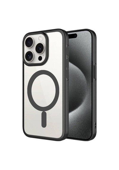 Apple Uyumlu iPhone 15 Pro Max Kılıf Wireless Şarj Özellikli Sert Pc Zore Mat Riksos M-safe Kapak Siyah