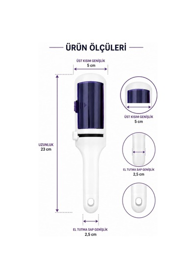 Lexroo Myclean Elektrostatik Tüy Toplama Rulosu Hazneli Yeniden Kullanılabilir Tüy Toplayıcı