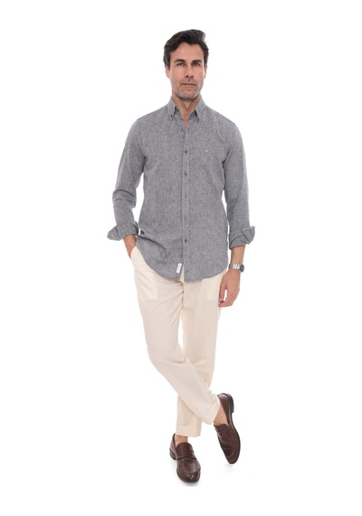 Slim Fit Uzun Kol Yaka Düğmeli Nefes Alan Keten Hediye Kutulu Erkek Gömlek Fs-004548 - Antrasit-3245 Slim Fit Uzun Kol Yaka Düğmeli Nefes Alan Keten Hediye Kutulu Erkek Gömlek Fs-004548 - Antrasit-3245