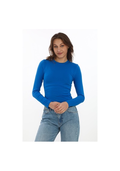 Likralı Pamuk Tişört-slim Fit -saks Saks