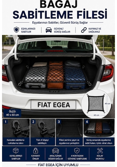 Drıve Bagaj Sabitleme Filesi Fiat Egea Uyumlu 40x60