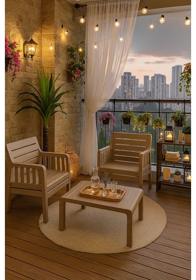 Lara 1+1 S Bahçe Balkon Teras Oturma Grubu Mindersiz - Cappucino