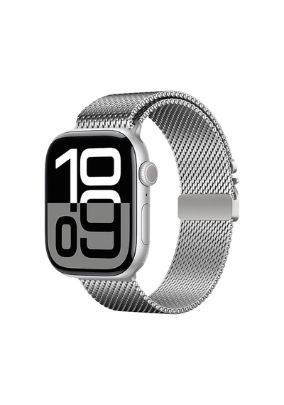 Apple Uyumlu Apple Uyumlu Watch   10 46mm Zore Krd-121 Metal Hasır Kordon-gümüş