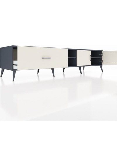 Kronos Tv Ünitesi 2 Raflı Tek Çekmeceli 2 Kapaklı 220x59x51 Antrasit-aytaşı Aytası/aytası - Antrasıt