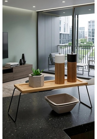 Telly Metal Ayaklı Bambu Tezgâh Üstü Düzenleyici Raf/sunumluk/organizer 36x12x15 Cm Genel